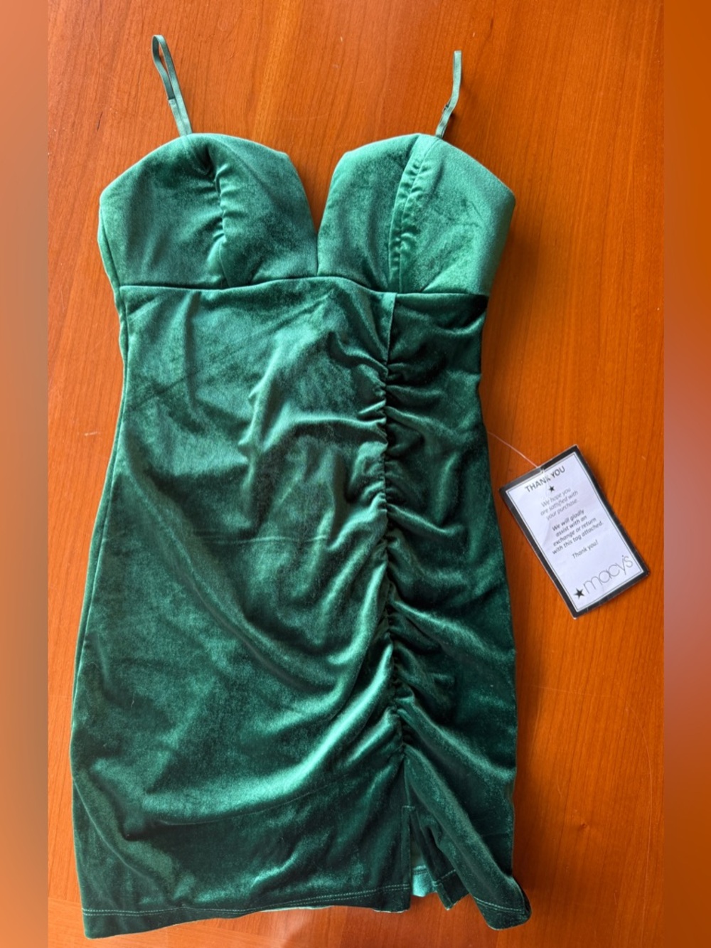 NWT!!! Macy's Emerald Green Velvet Strapless Ruched Prom Dress- Size S